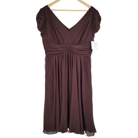 Suzi Chin for Maggy Boutique 100% Silk Chiffon Midi Dress Chocolate Brown NEW - Picture 1 of 13
